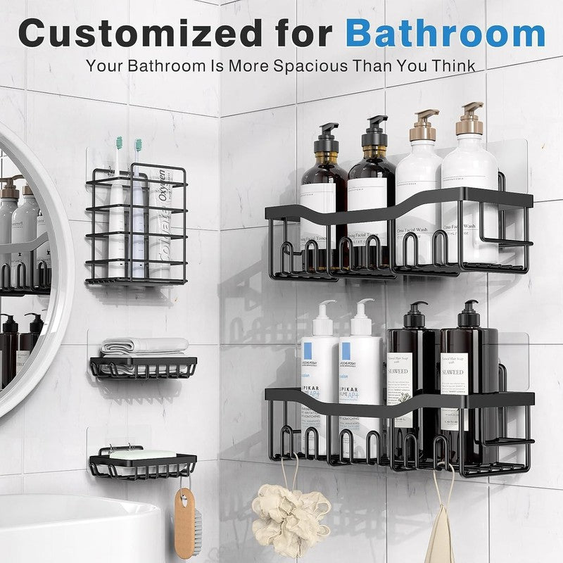 Adhesive Shower Caddy, 5 Pack Rustproof Stainless Steel Bath Organizers with Lar1
