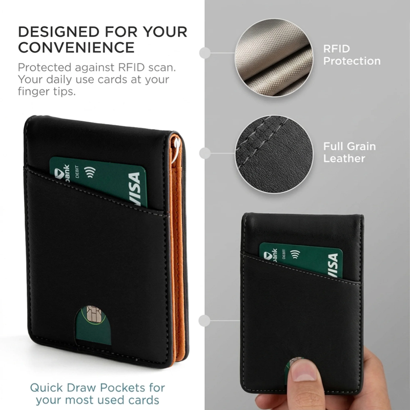 Genus RFID Money Clip Wallet Men Slim PU Leather Bifold ID Window Brown2