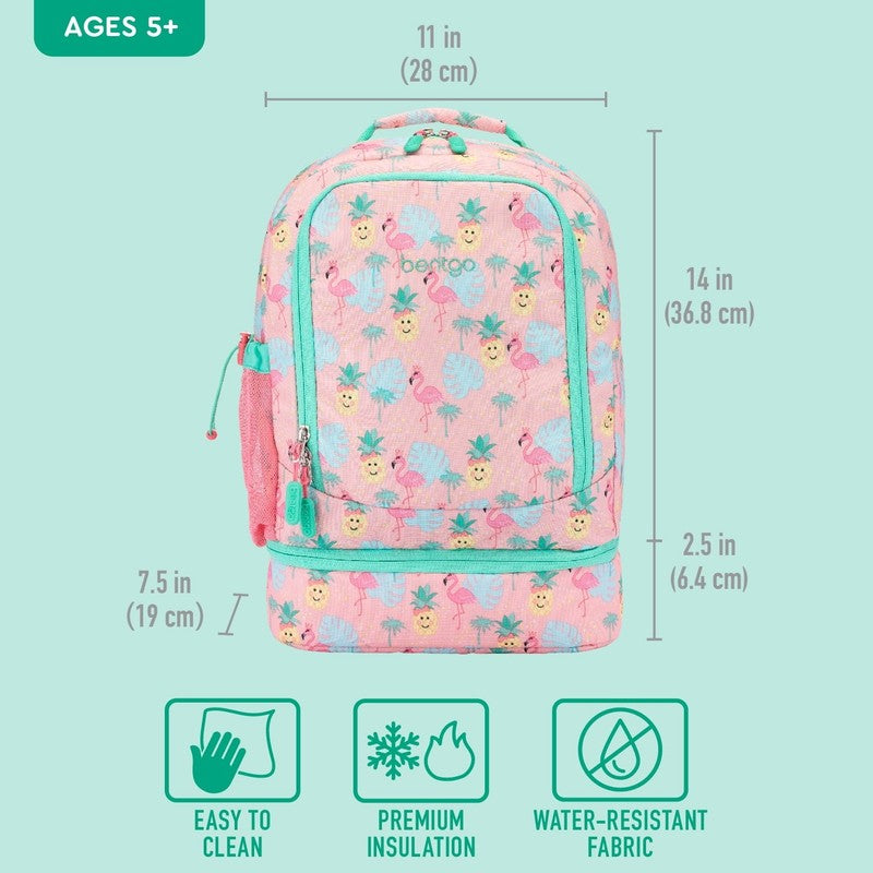 Kids 2 in 1 Backpack and Insulated Lunch Bag Tropical Print Water Resistant Scho4