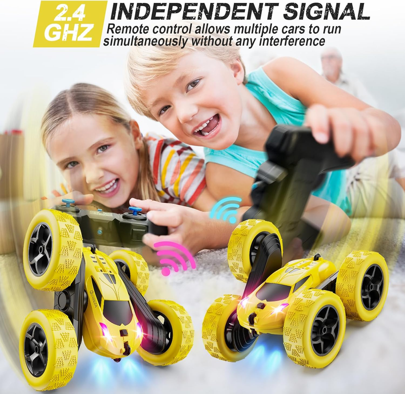 Kids RC Car 4WD Off Road Stunt 360° Rotating Remote Control Yellow Gift2