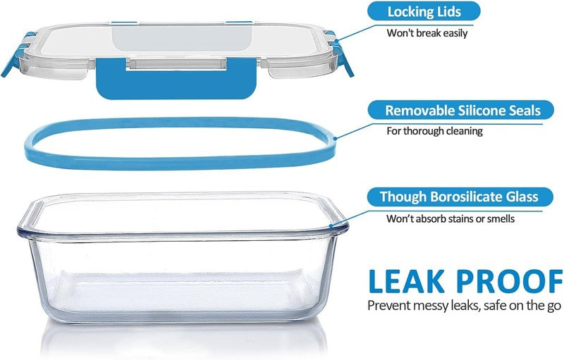 24 Piece Glass Meal Prep Containers Airtight Snap Lock Lids Blue2