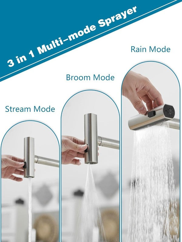 Kitchen Faucet Pull Down Sprayer Waterfall 3 Function Stainless Steel Handle1