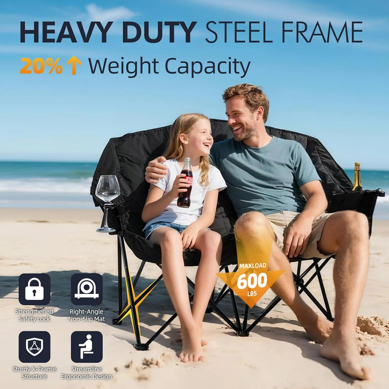 Double Camping Chair Padded Loveseat 2-Person Heavy Duty Oversized Camping4