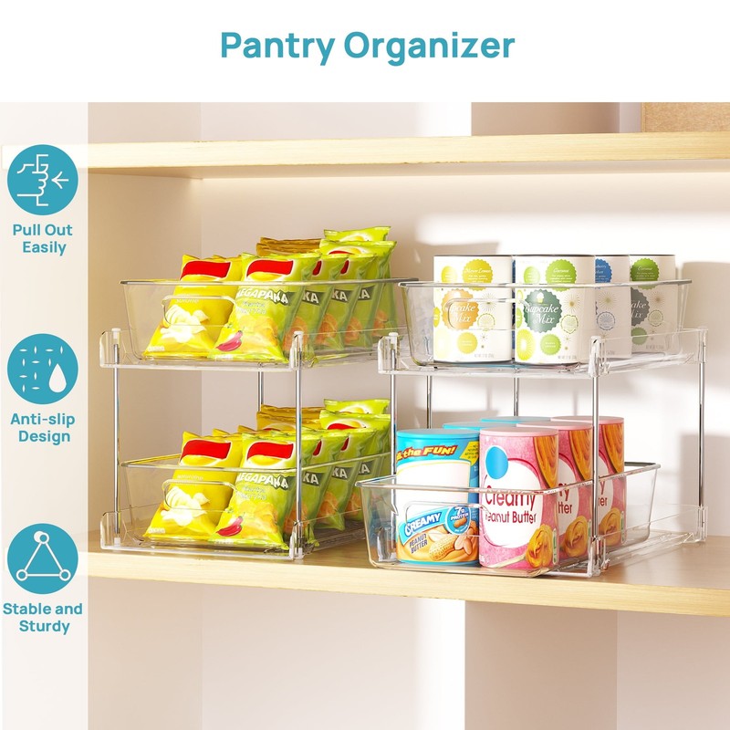 3 Pack Bathroom Plastic Storage Organizer, 2 Tier Clear under Sink Organizers Va3
