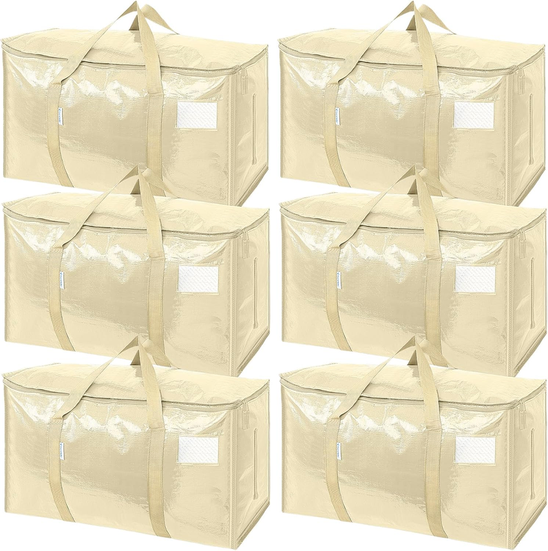 6 Pack Extra Large Heavy Duty Moving Bags Zipper Storage Totes Cream9