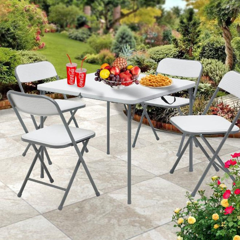 5 Piece Resin Card Folding Table and Four Folding Chairs Set, White3