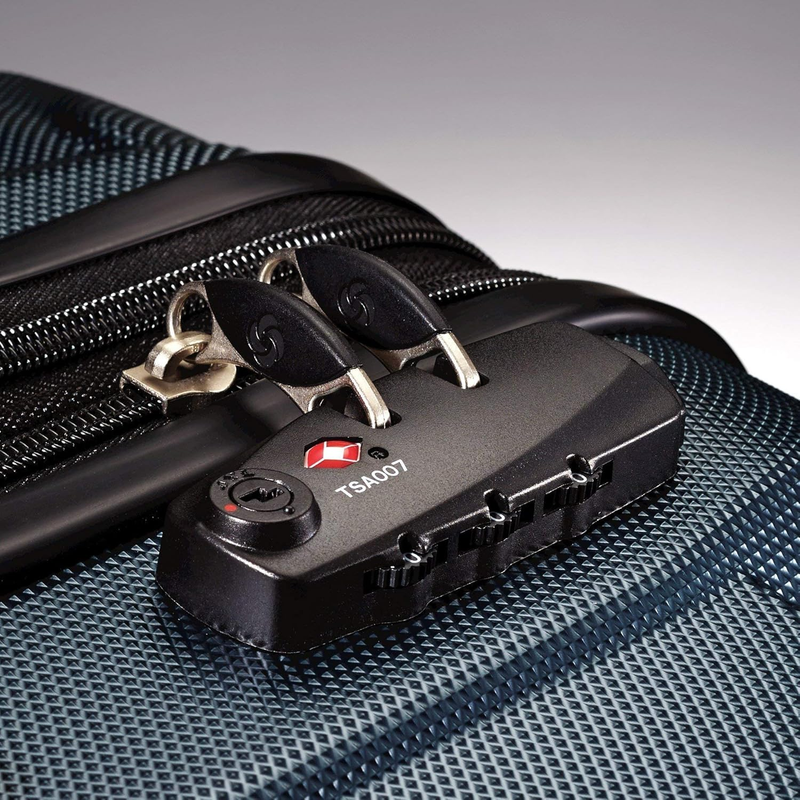28" Hardside Expandable Luggage Spinner Wheels Checked Suitcase Navy4