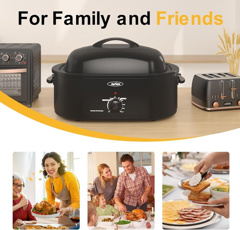 20Qt Electric Roaster Oven Stainless Steel Black 24Lb Turkey Removable Rack5