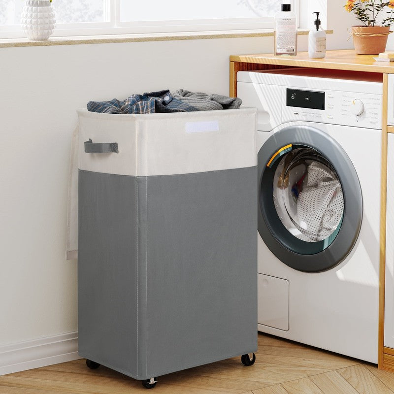 90L Rolling Laundry Hamper w/ Lid & Wheels, Collapsible Basket – Gray, 27.6"1