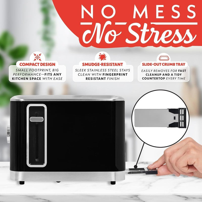 4-Slice Toaster Black Dual Controls Bagel Defrost Reheat 6 Browning Levels7