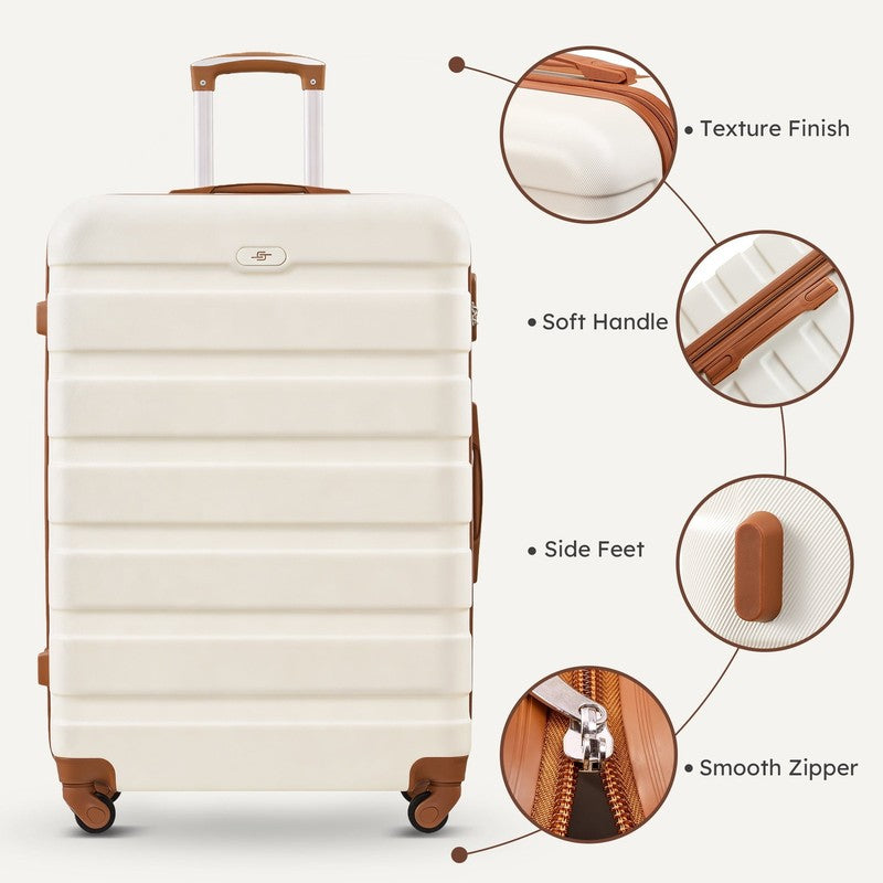 4 Piece Luggage Set Hardside Spinner Suitcase 16 20 24 28 Inch White Brown1