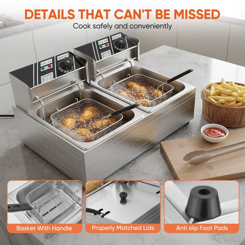 Commercial Deep Fryer with Basket 12L 5000W Professional Electric Countertop Dee7