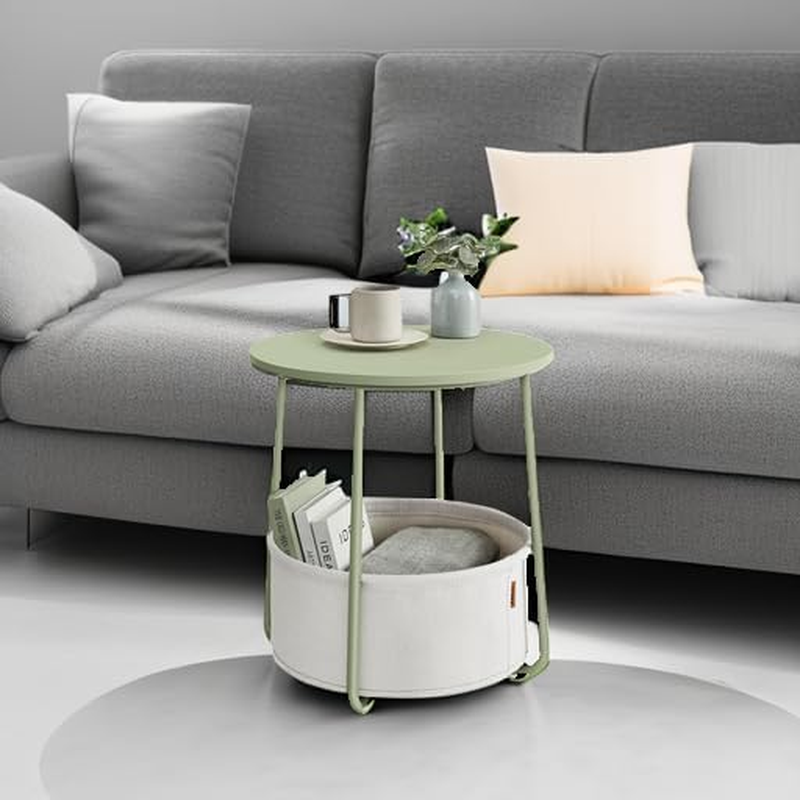 LILEA Collection   Small round Side End Table, Modern Nightstand with Fabric Bas5