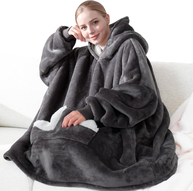 Wearable Blanket Hoodie, Oversized Sherpa Fleece Sweatshirt Blanket with Giant H8