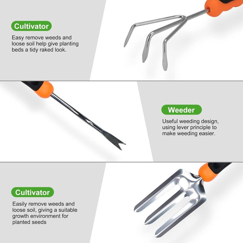 Garden Tool Set, Stainless Steel Heavy Duty Gardening Tool Set, with Non-Slip Ru3