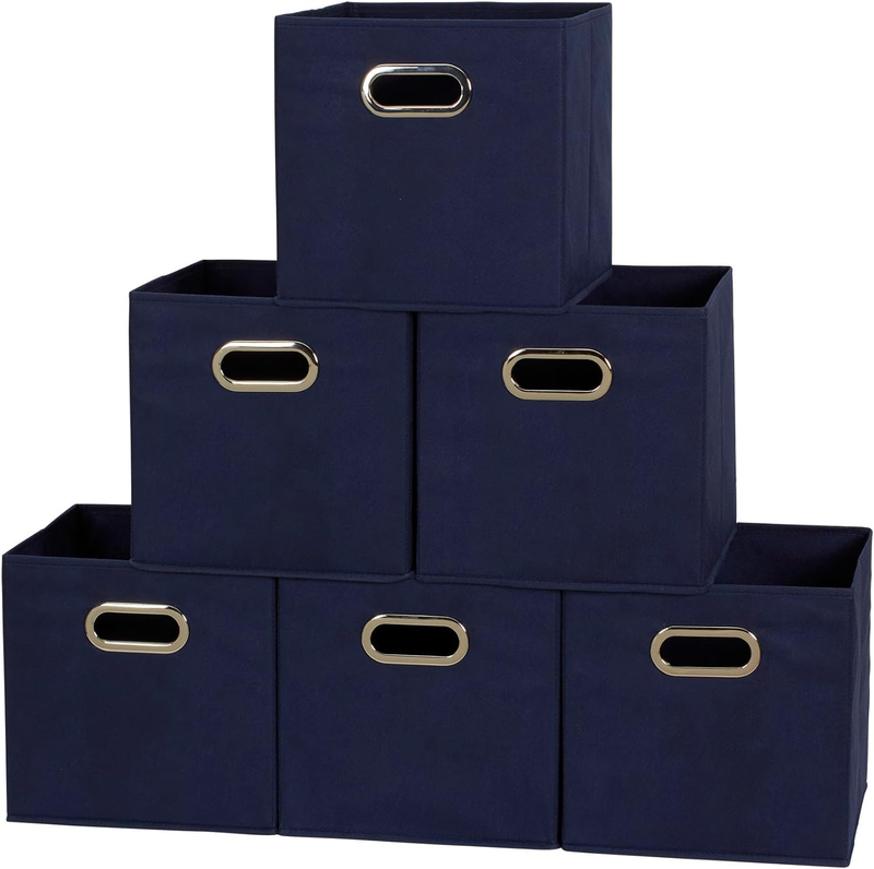 6 Pack Navy Blue Fabric Storage Bins with Handles, Foldable Closet Cubes5