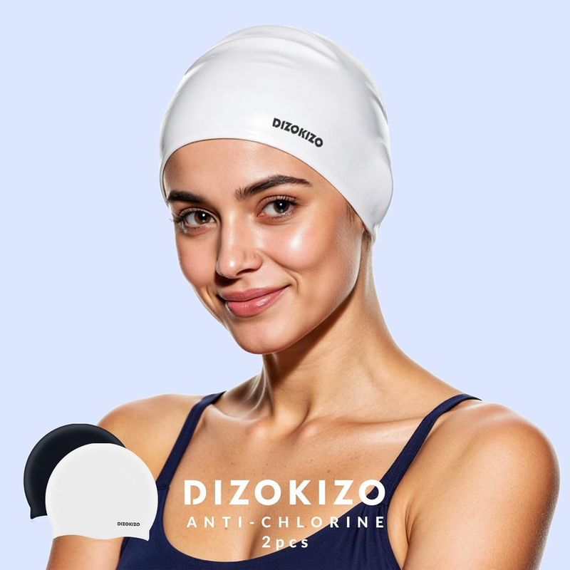 Adult Swim Cap Silicone 2 Pack Waterproof Non Slip Hair Protection1