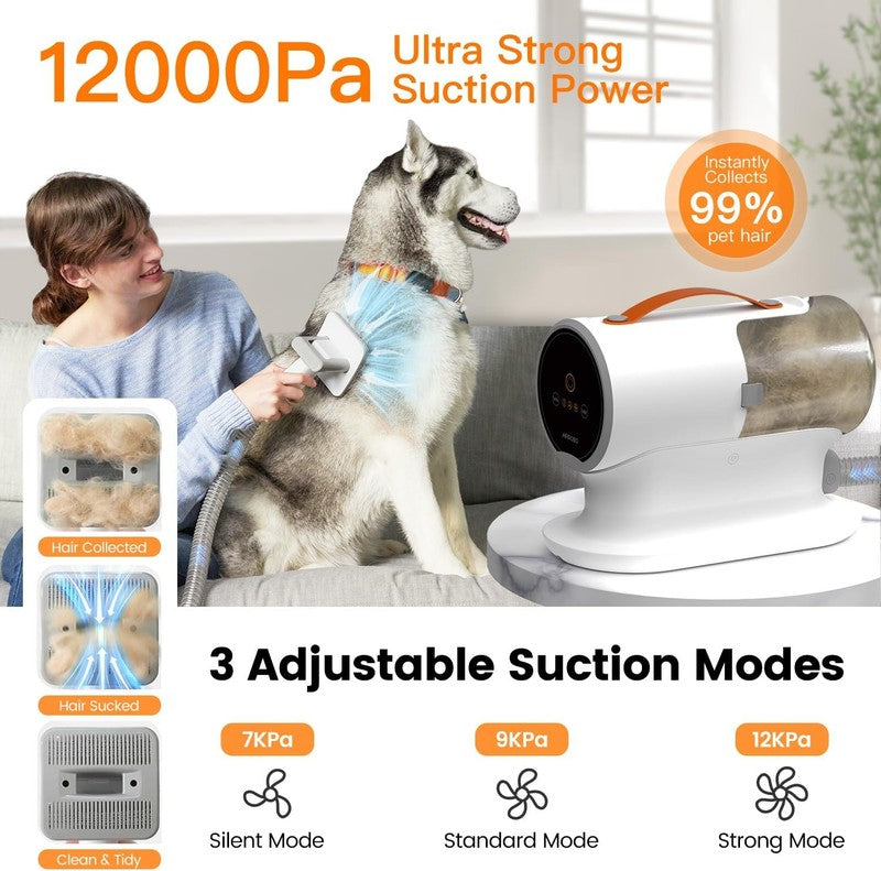 Dog Grooming Vacuum Kit 12000Pa Pet Hair Shedding Trimmer Quiet 2L PG1006