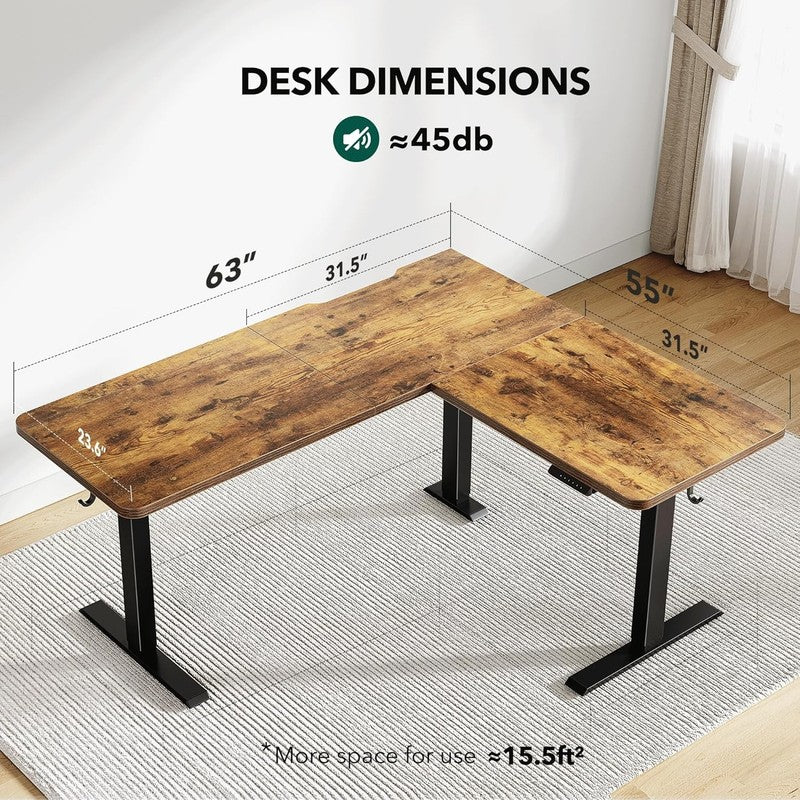 L-Shaped 63x55 Electric Standing Desk Adjustable Height Rustic Brown2