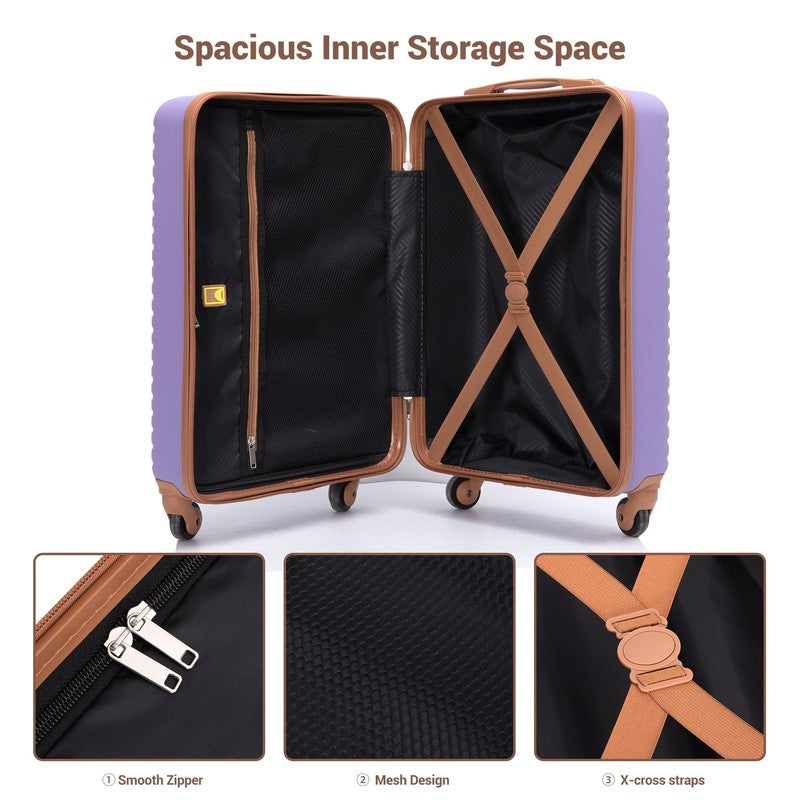 3 Piece Carry On Hardside Luggage Set Spinner Wheels Toiletry Light Purple6