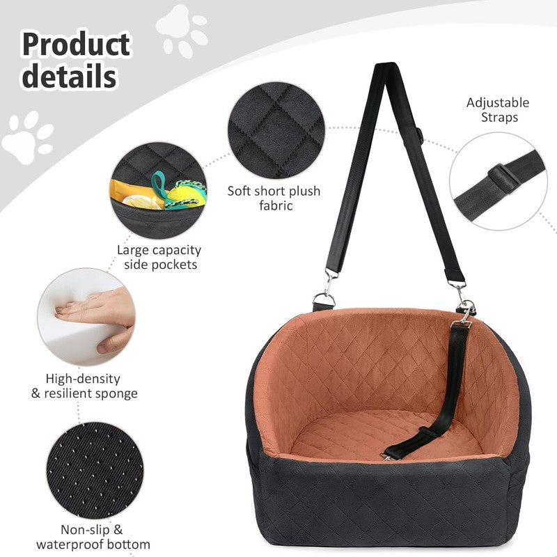 Dog Car Seat Small/Medium Dogs under 30lbs Washable Booster w/ Pockets Black/Z2