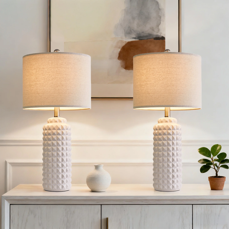 Set of 2 Modern Ceramic Table Lamps 24.5" for Bedroom & Living Room White0