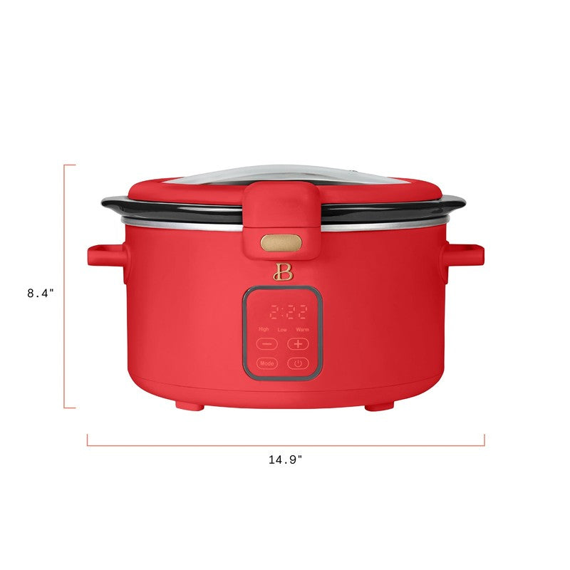 4 Qt Digital Slow Cooker with Hinged Locking Lid, Tomato Red by Drew Barrymore9