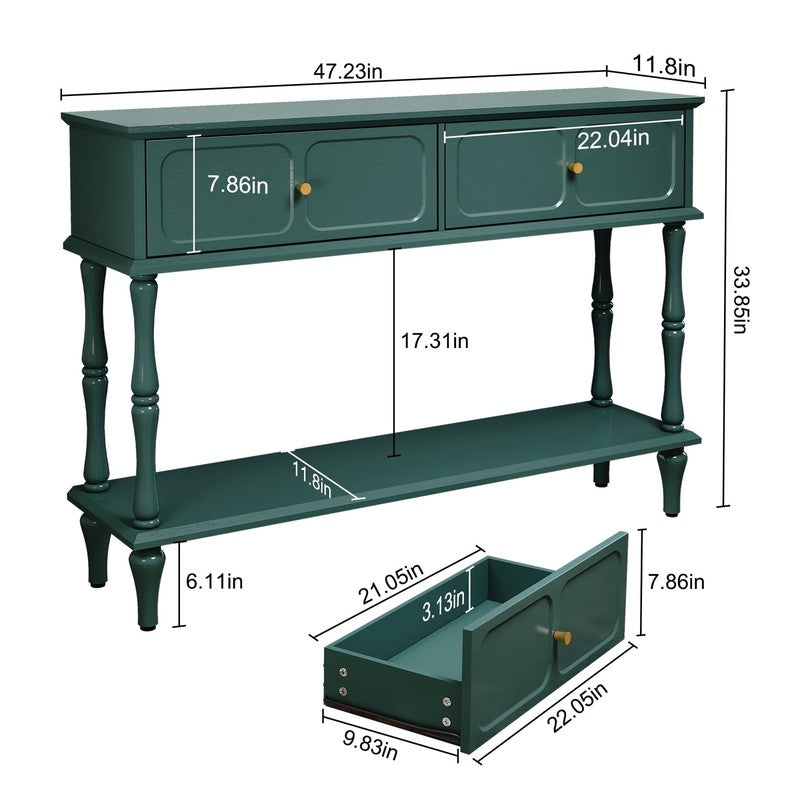 42” Mid Century Console Table Entryway w/ Storage Shelf Aged Green5