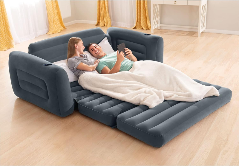 Inflatable Pull Out Sofa: Velvety Surface, 2 In 1 Valve, Cupholder, 46" X 88" X 8