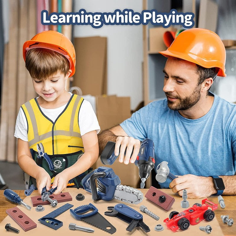 47Pc Kids Pretend Play Tool Set with Toy Drill Chainsaw Tool Box for Boys7