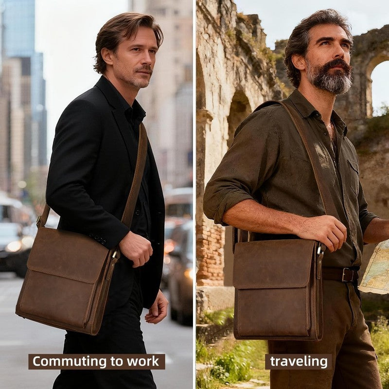 Leather Messenger Crossbody Bag Men Work Business Casual Adjustable Strap1
