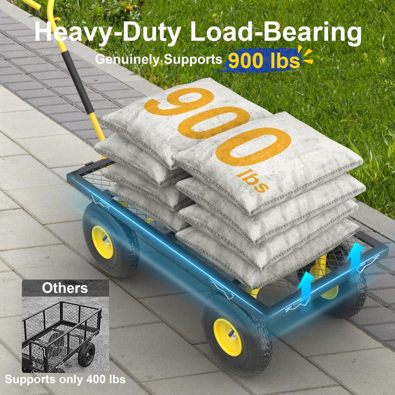 Heavy Duty Garden Cart, 900 Lbs Capacity Garden Wagon with Removable Sides, Blac1