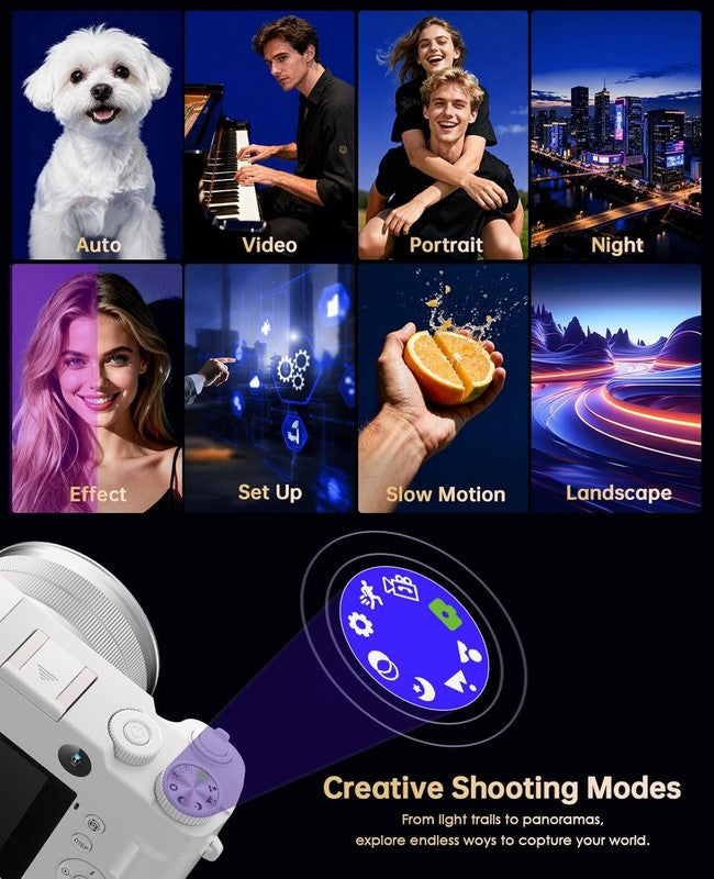 4K Digital Camera 64MP Vlogging Dual-Lens 16X Zoom Anti-Shake 3" Selfie White5