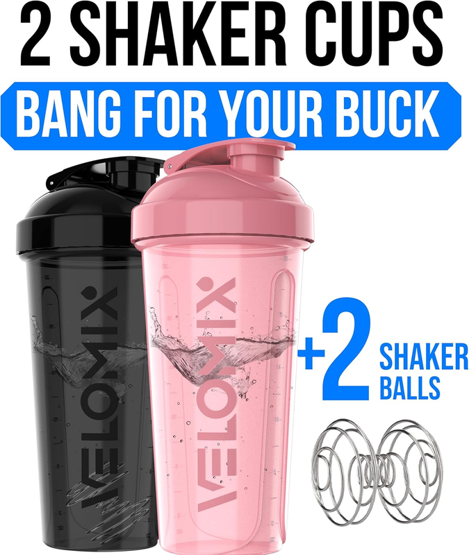 2 Pack 28oz Protein Shaker Bottles Wire Whisk Leakproof Pink Black1