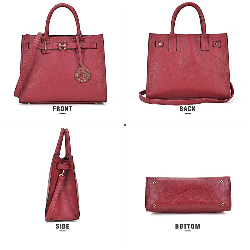 Women Satchel Handbag Belted Top Handle Work Tote Shoulder Bag Long Strap3