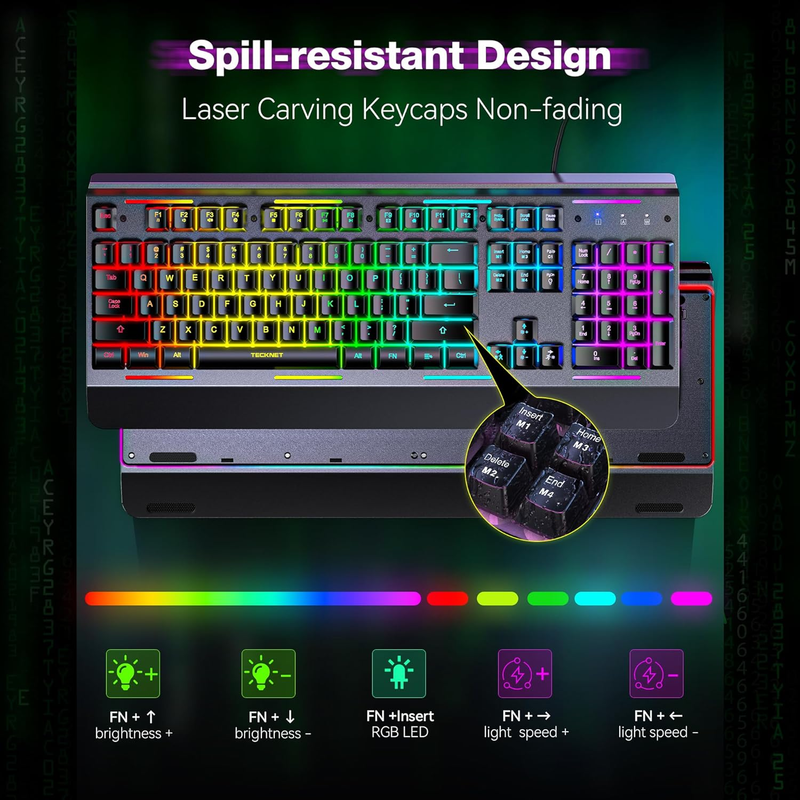 RGB Gaming Keyboard USB Wired 15-Zone LED Anti-Ghosting Metal Panel5