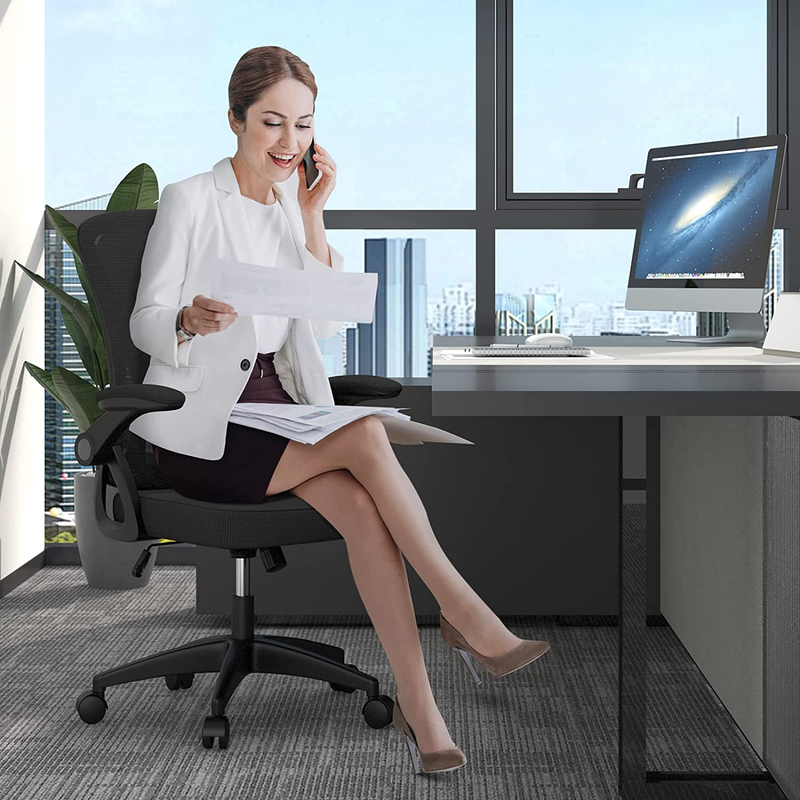 Ergonomic Mesh Office Chair Mid Back Swivel Desk Chair Flip Up Arms Black1