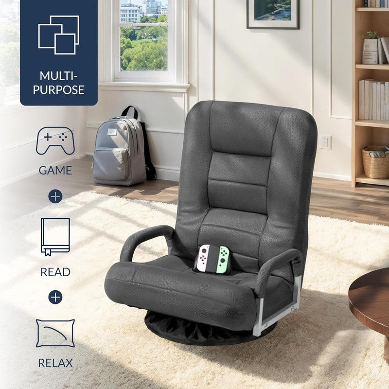Gaming Floor Rocker Chair 360° Swivel, Lumbar Support, Dark Gray3
