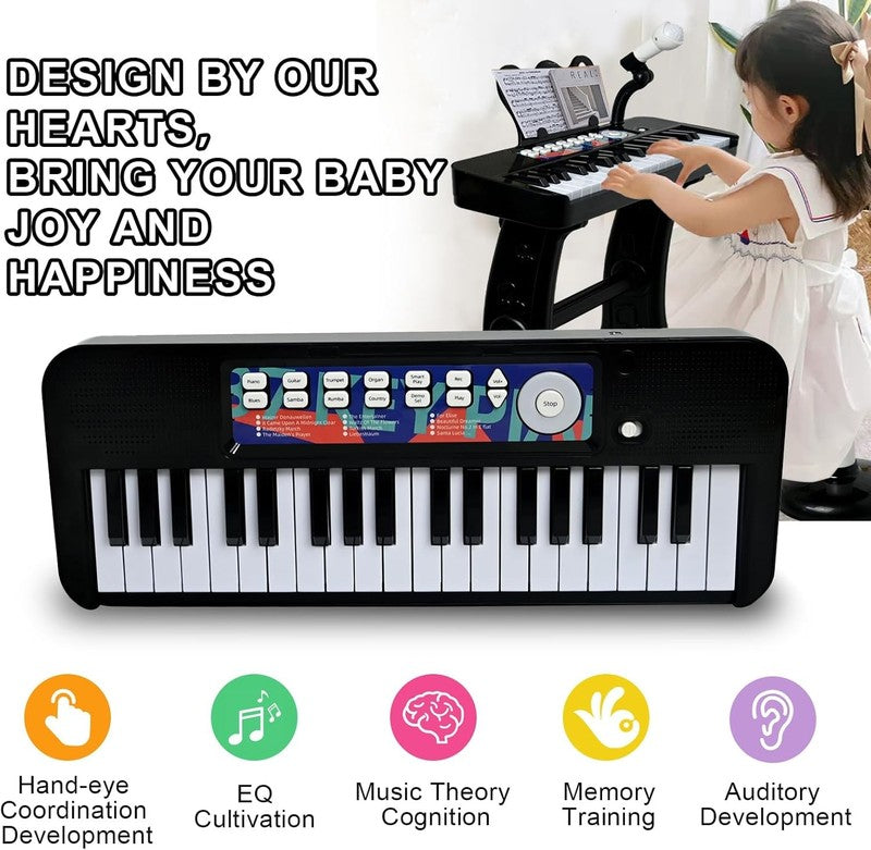 Piano Toy for Kids   37 Keys Piano Keyboard Toy with Stool and Microphone, Black3