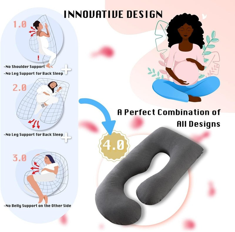 Pregnancy Full Body Maternity Pillow 57" Sleep Support Black Grey Velvet4