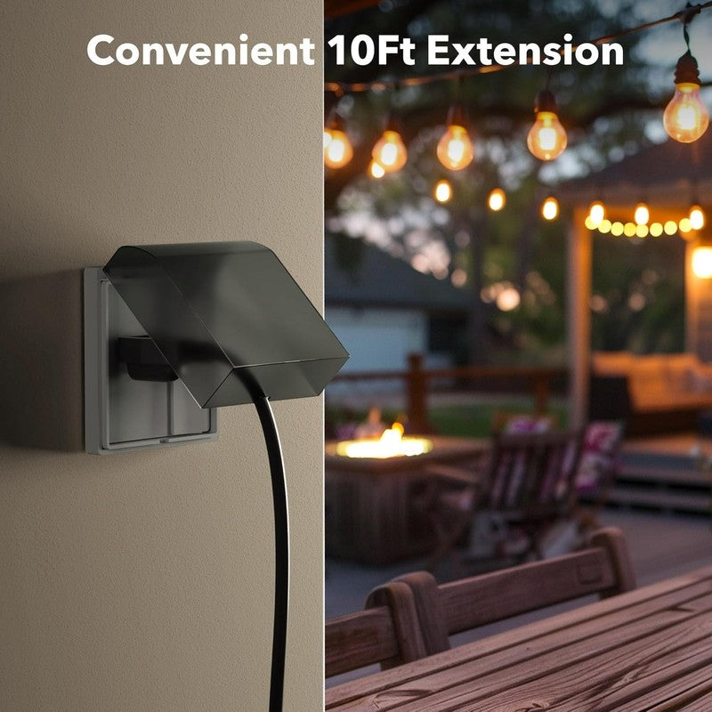 2 Pack 10FT Outdoor Extension Cord 3 Outlet 16/3 13A Black SJTW4