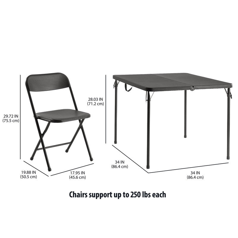 5 Piece Resin Card Folding Table and Four Folding Chairs Set, Black9