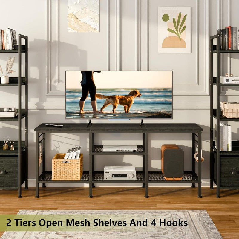 TV Stand for up to 55" TVs, Entertainment Center with Open Storage, Black Oak2