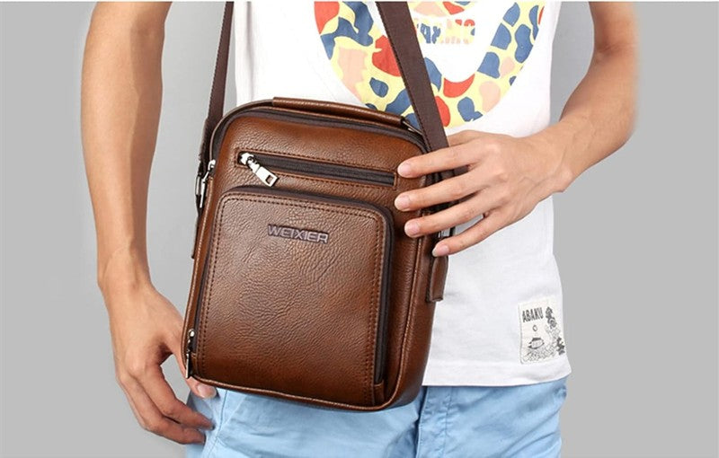 Vintage Leather Messenger Bag Crossbody Shoulder Bag Zipper Buckle Vintage Tote1