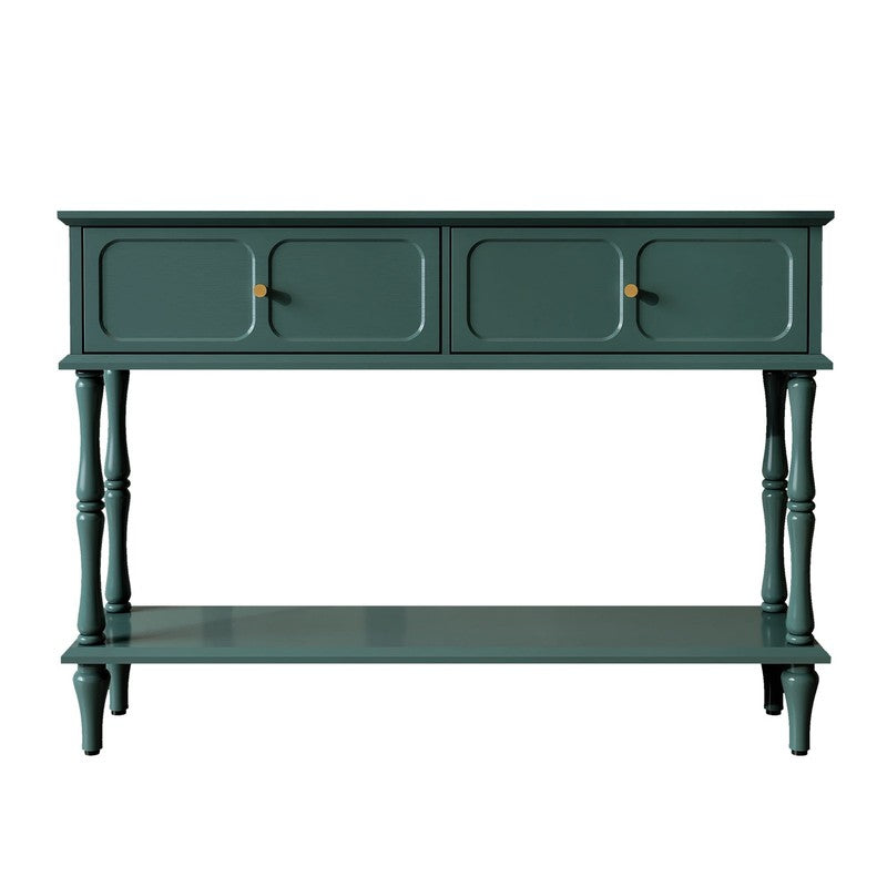 42” Mid Century Console Table Entryway w/ Storage Shelf Aged Green7