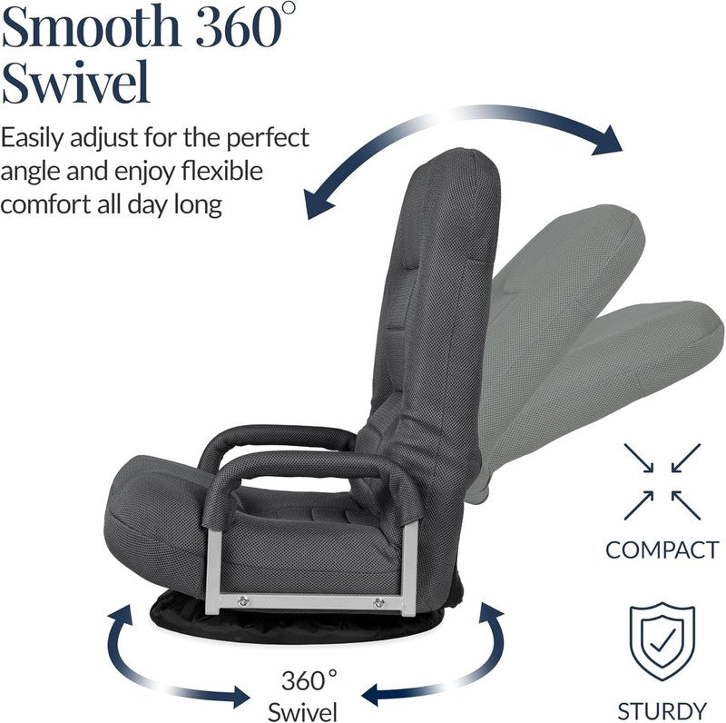 Gaming Floor Rocker Chair 360° Swivel, Lumbar Support, Dark Gray5