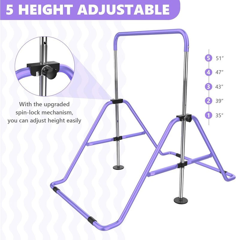 Foldable Kids Gymnastics Bar w/ Mat Adjustable Horizontal Gymnastics Equipment3