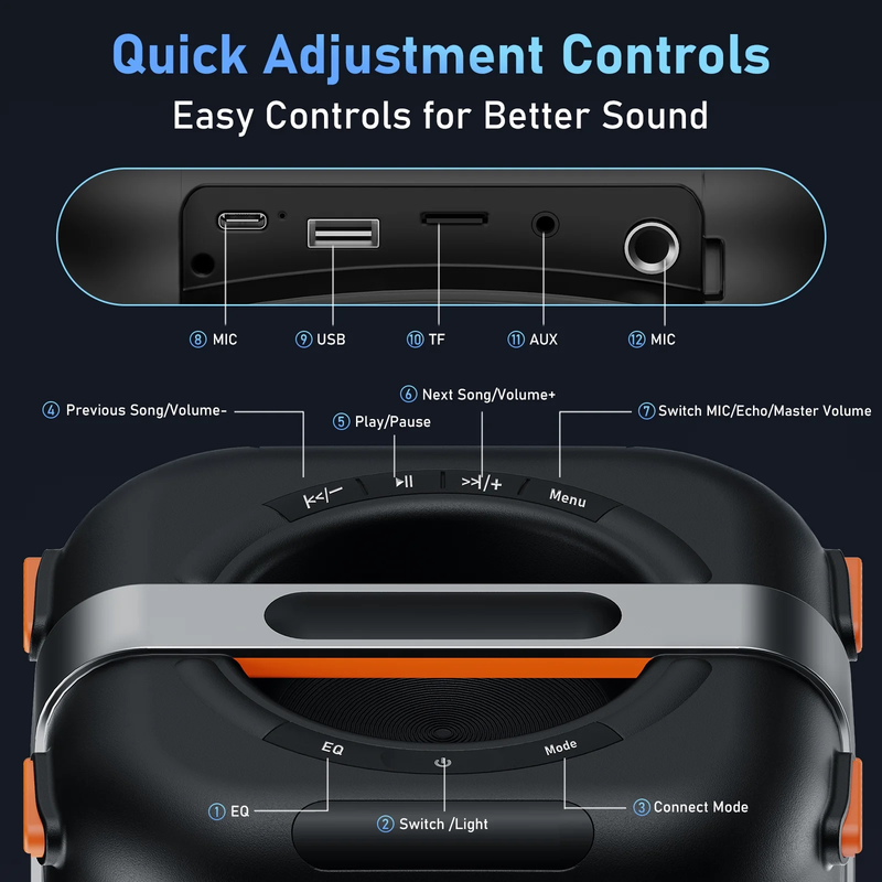 Bluetooth Party Speaker Dual 6.5in Subwoofer LED Lights Deep Bass Portable6
