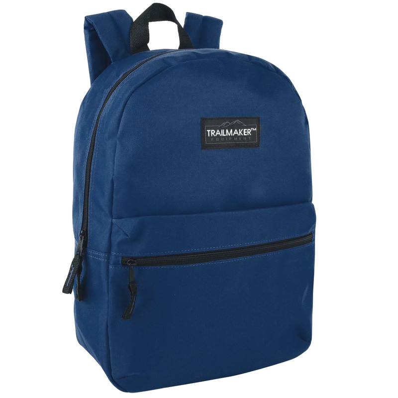Navy Blue Classic Backpack 17" Dual Zipper Travel Bookbag10