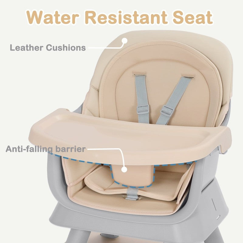 8 in 1 Baby High Chair, Toddler Dining Booster Seat for Eating, Khaki1